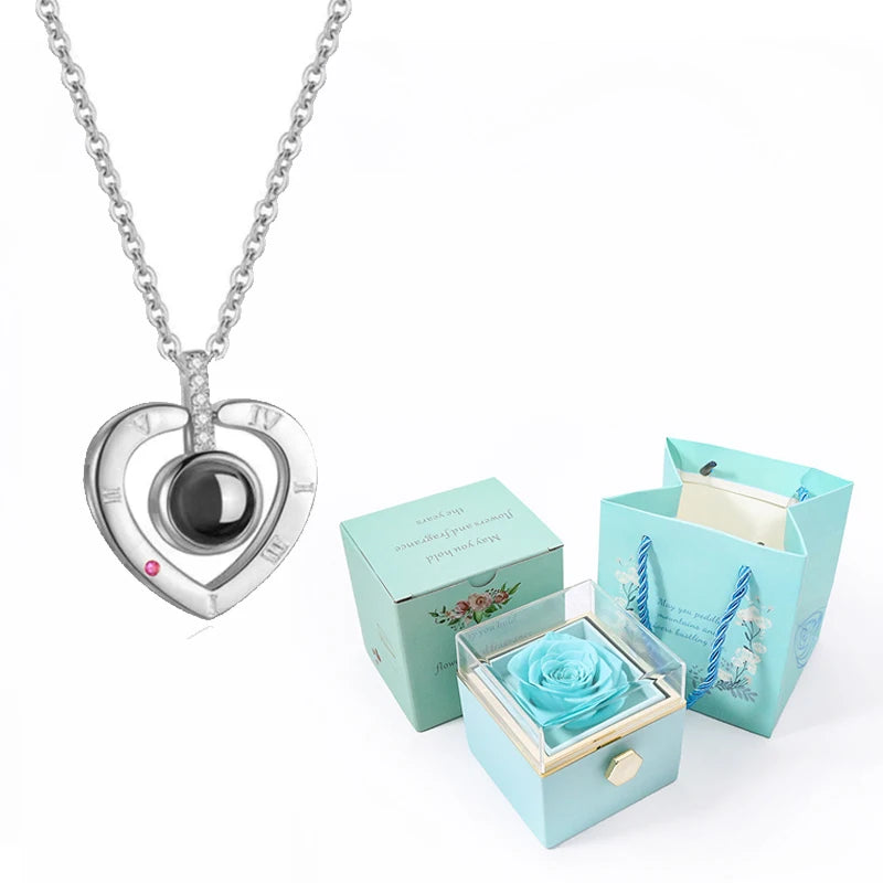 I Love You Projection Necklace With Rotating Rose and Gift Box