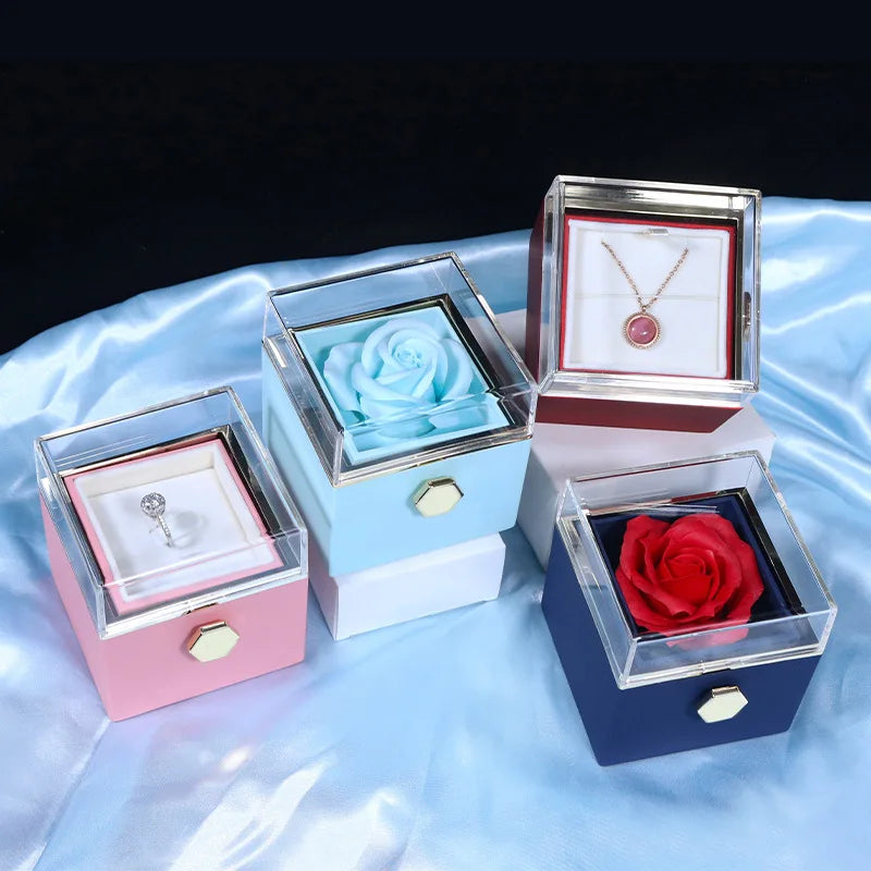 I Love You Projection Necklace With Rotating Rose and Gift Box