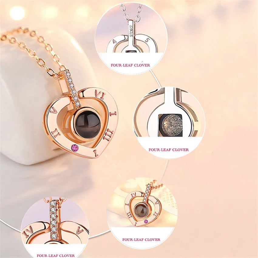 I Love You Projection Necklace With Rotating Rose and Gift Box